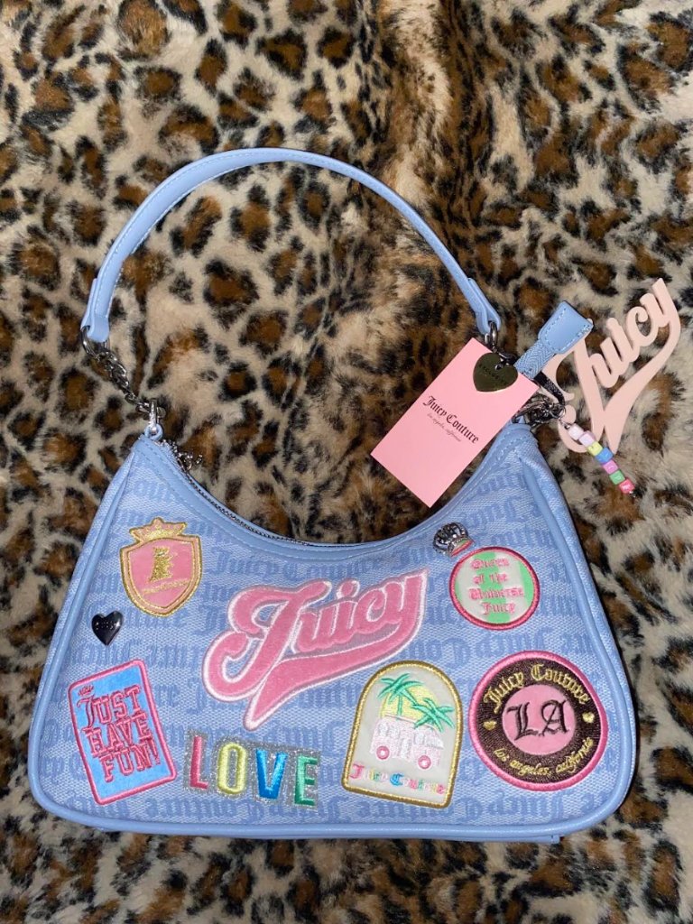 Juicy Couture Blue Monogram Patch Shoulder Bag Y2k Rare